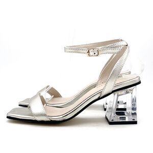 All Black Crystal Lady Sandal Size EU 37 | US 6.5 Platinum Leather Lucite Heel